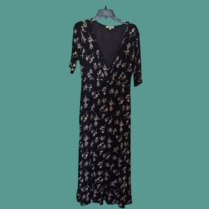 Pologram Flowy Floral Print Womans Black Dress Size LARGE